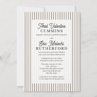 Brown Pinstripe Rustic Groom's Parents Remarried Invitation