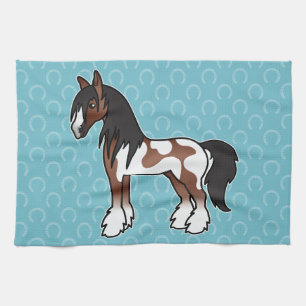 Brown Pinto Cartoon Gypsy Vanner Shire Clydesdale Tea Towel