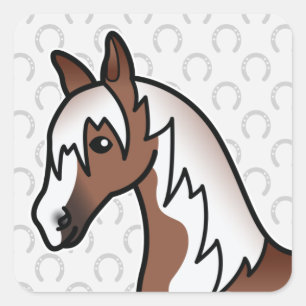 Brown Pinto Cartoon Horse Head Square Sticker