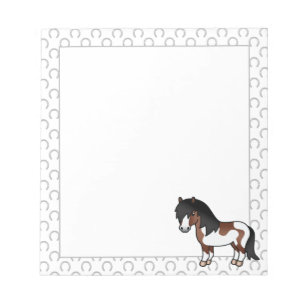 Brown Pinto Shetland Pony Cartoon Illustration Notepad