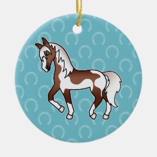 Brown Pinto Trotting Cartoon Horse Ceramic Ornament