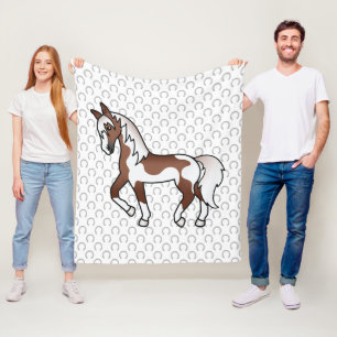 Brown Pinto Trotting Horse Cartoon Illustration Fleece Blanket