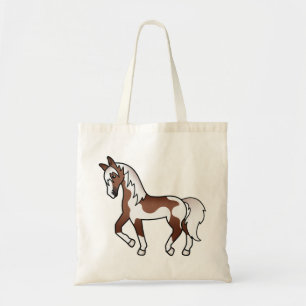 Brown Pinto Trotting Horse Cartoon Illustration Tote Bag