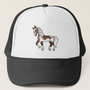 Brown Pinto Trotting Horse Cartoon Illustration Trucker Hat