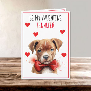 Brown Pit Bull Dog I Woof You Valentine Card