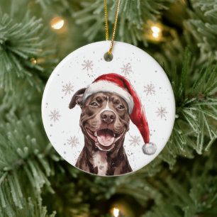 Brown Pitbull Dog Christmas Personalized Ceramic Ornament