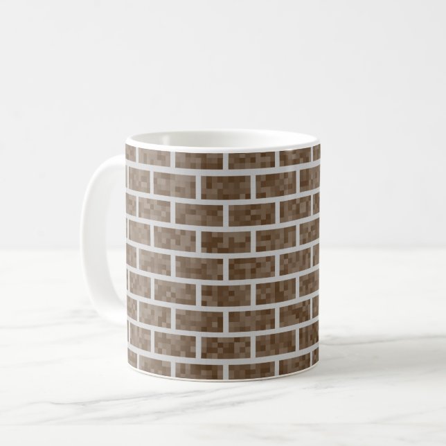 Brown, Pixelated Computer Game Look Bricks Pattern Coffee Mug (Front Left)