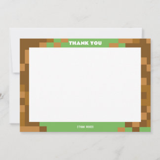 Brown Pixelated Gamer Party Thank You Card