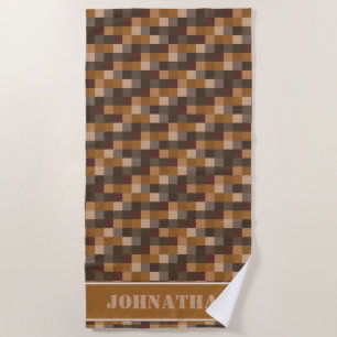 Brown Pixelated Pattern Gamer   Personalised Beach Towel