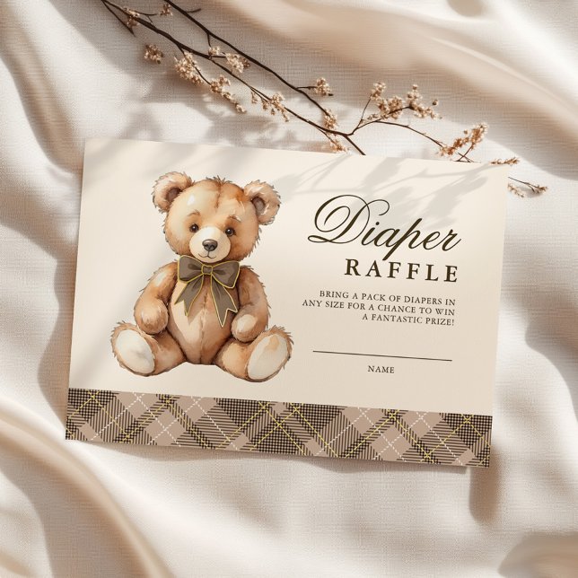 Brown Plaid Bear Baby Shower Diaper Raffle Enclosure Card (Creator Uploaded)