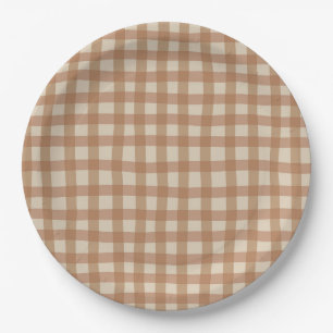 Brown Plaid Bear Birthday Plates