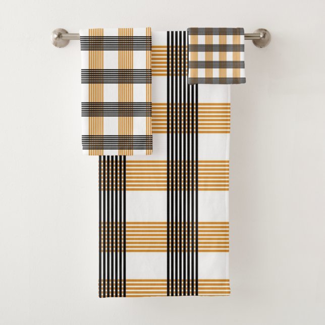 Brown Plaid Check Pattern Bath Towel Set (Insitu)