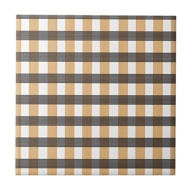 Brown Plaid Check Pattern Ceramic Tile (Front)