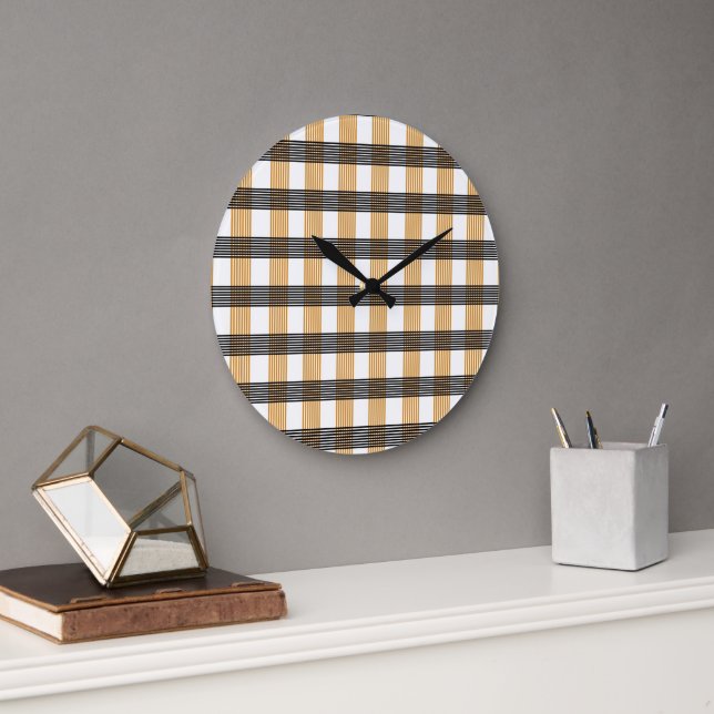 Brown Plaid Check Pattern Large Clock (Office)