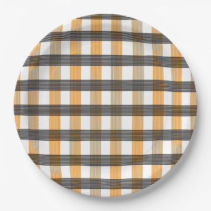 Brown Plaid Check Pattern Paper Plate