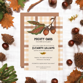 Brown Plaid Fall Acorn Baby Shower Invitation