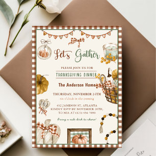 Brown Plaid Fall Pumpkin Thanksgiving Dinner Invitation