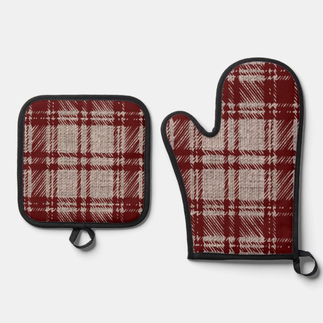 Brown Plaid  Oven Mitt & Pot Holder Set (Front)