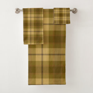 Brown Plaid Pattern Bath Towel Set