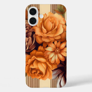 BROWN PLAID PATTERN WITH FALL ASTER FLOWERS iPhone 16 PLUS CASE