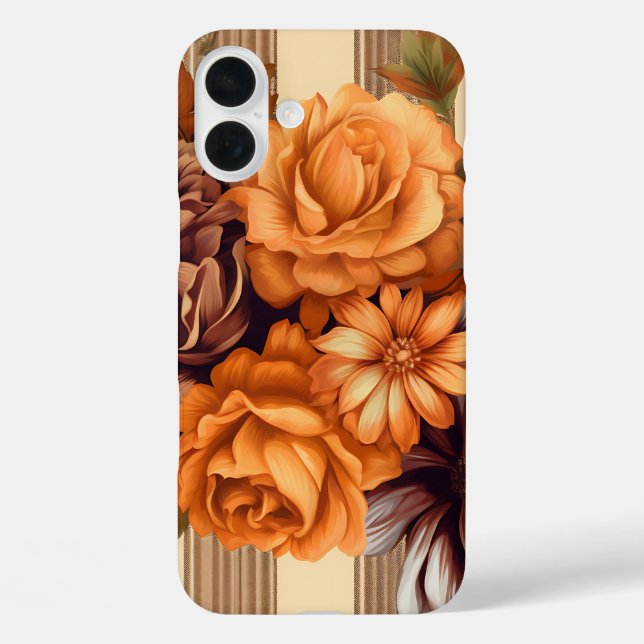 BROWN PLAID PATTERN WITH FALL ASTER FLOWERS Case-Mate iPhone CASE (Back)