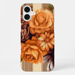 BROWN PLAID PATTERN WITH FALL ASTER FLOWERS iPhone 16 PLUS CASE