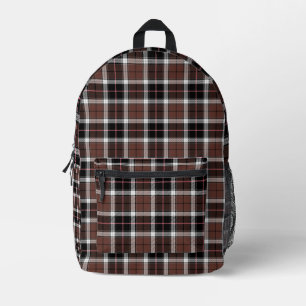 Brown Plaid Printed Backpack