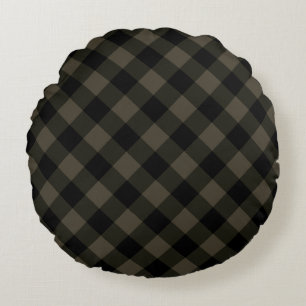 Brown Plaid Round Pillow