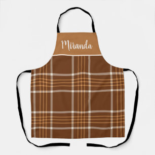 Brown Plaid tartan Chequered pattern  custom name  Apron