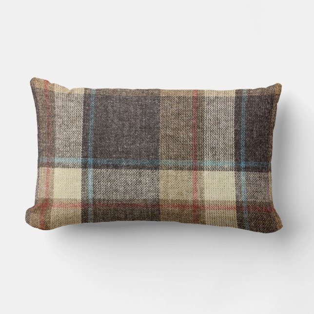 Brown Plaid Throw Lumbar Pillow (Front)