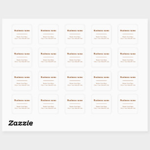 Brown Plain Texts Business Address on White Square Sticker