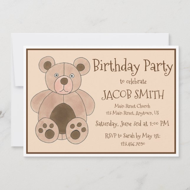 Brown Plush Teddy Bear Baby Shower Birthday Party Invitation (Front)