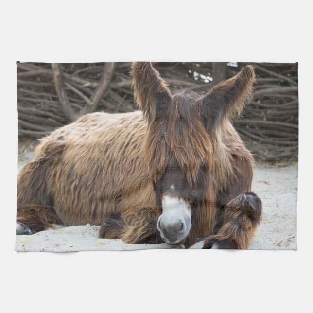 Brown Poitou Donkey Tea Towel (Horizontal)