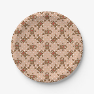 Brown Polka Dot Gingerbread Man Christmas Paper Plate