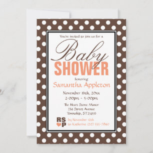 Brown Polka Dot Orange Chevron Baby Shower Invitation