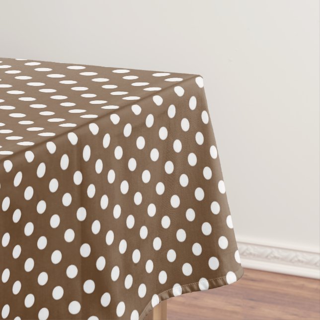 Brown polka dot pattern dining tablecloth (In Situ)