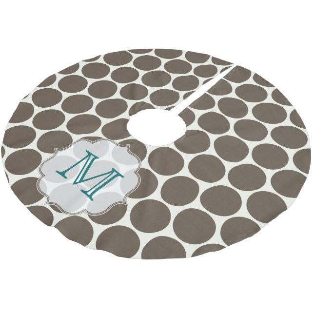 Brown Polka Dot Print Monogram Initial Tree Skirt (Angled)