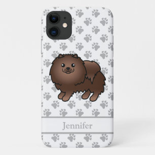 Brown Pomeranian Cute Cartoon Dog & Name iPhone 11 Case