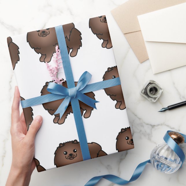 Brown Pomeranian Cute Cartoon Dog Pattern Wrapping Paper (Gifting)