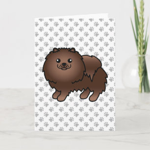 Brown Pomeranian Cute Cartoon Dog & Paws Card
