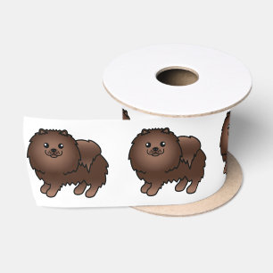 Brown Pomeranian Cute Cartoon Dog Satin Ribbon