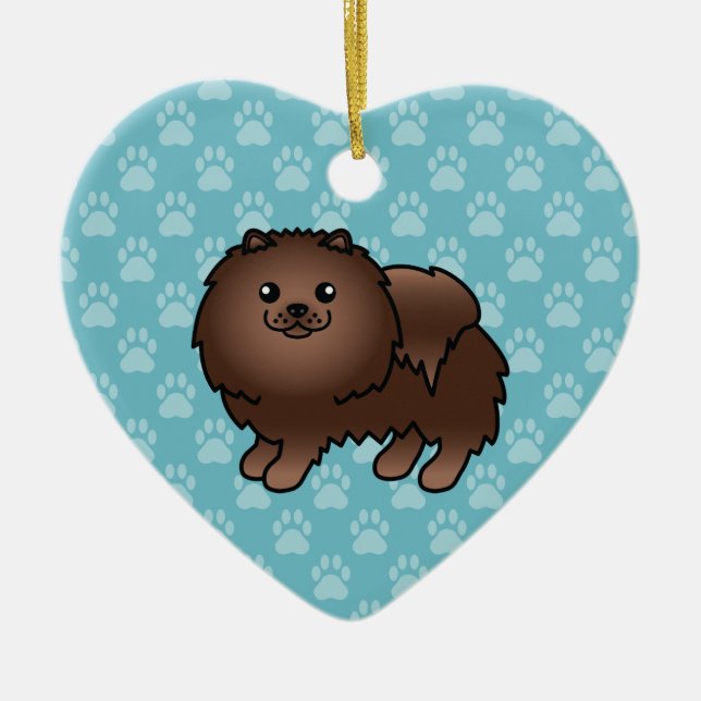 Brown Pomeranian Dog Cartoon Illustration Ceramic Tree Decoration (Front)