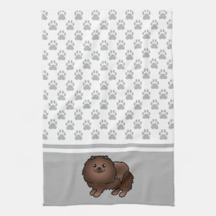 Brown Pomeranian With Grey Paws Pattern Tea Towel