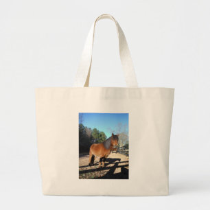 Brown pony turquoise Sky Large Tote Bag