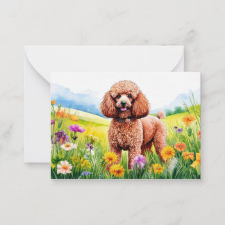 Brown Poodle and Flowers Note Card