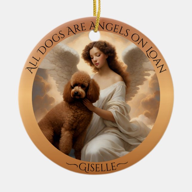 Brown Poodle Angel Personalised Memorial  Ceramic Ornament (Front)