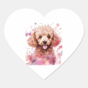 Brown Poodle Puppy, Baby Dog, Colour Splashes, Wat Heart Sticker