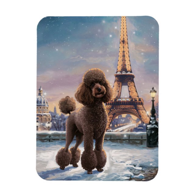 Brown Poodle Winter in Paris Painting Art Flexible Magnet (Vertical)