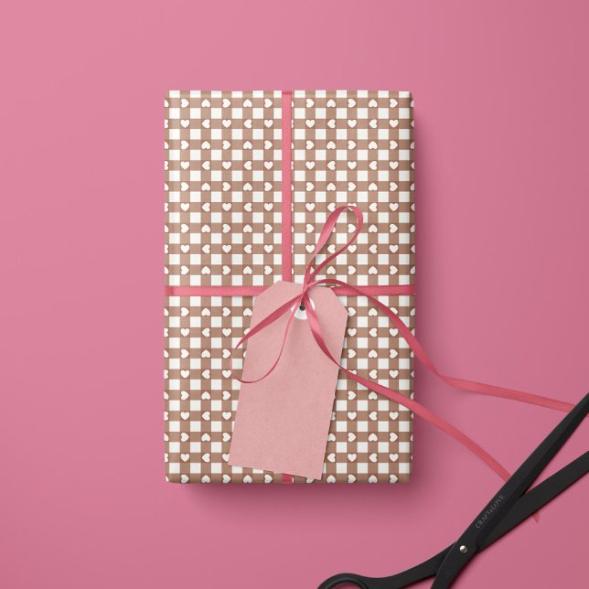 Brown Preppy Gingham Hearts- Wrapping Paper Roll (Creator Uploaded)
