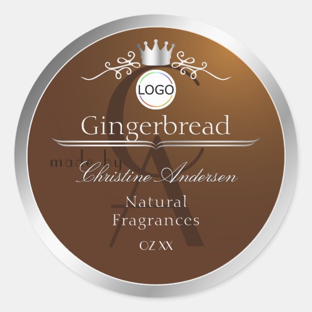 Brown Product Label Silver Frame Logo and Monogram (Front)